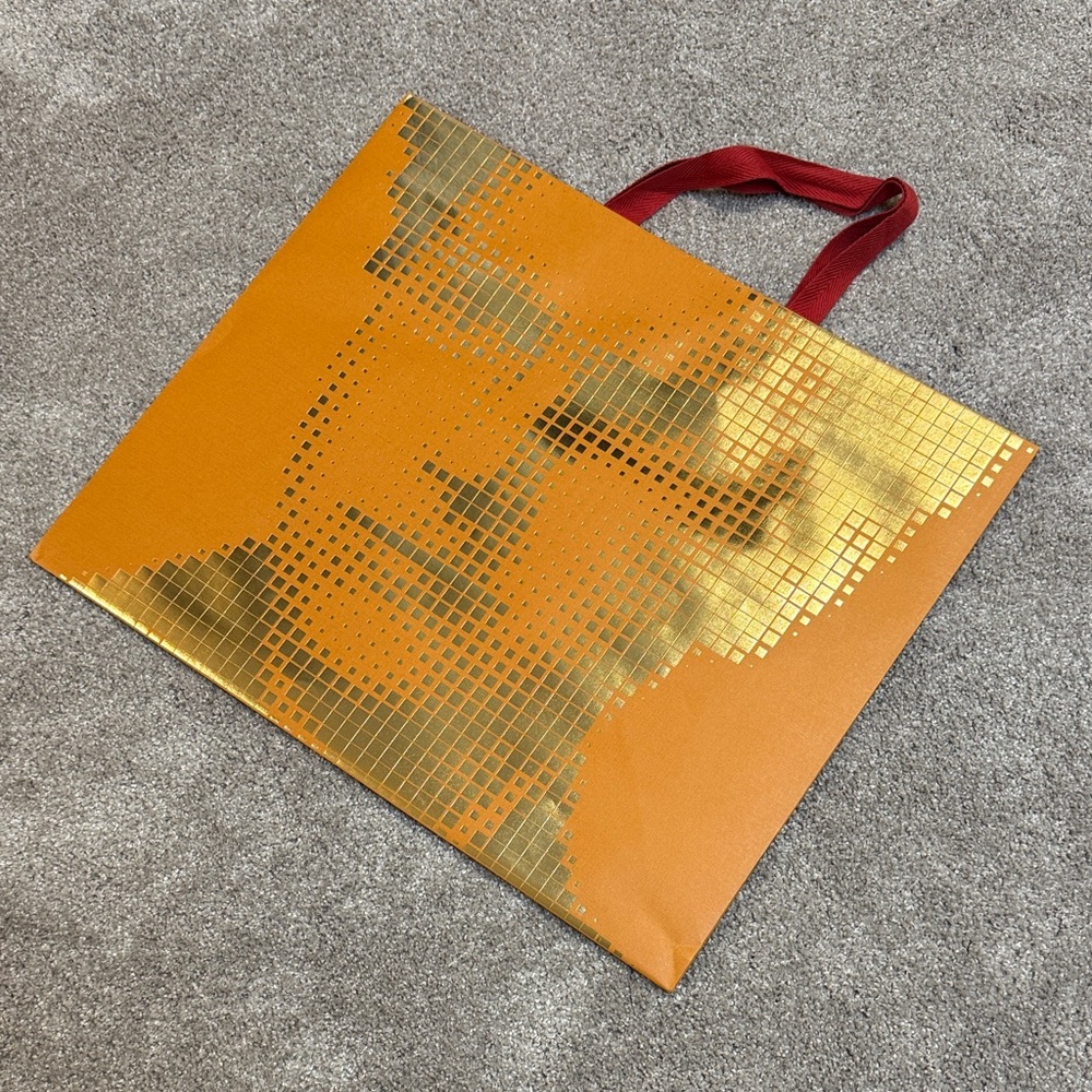 Rare Louis Vuitton orange paper tote extra large portrait pixel graphic 19 x 16